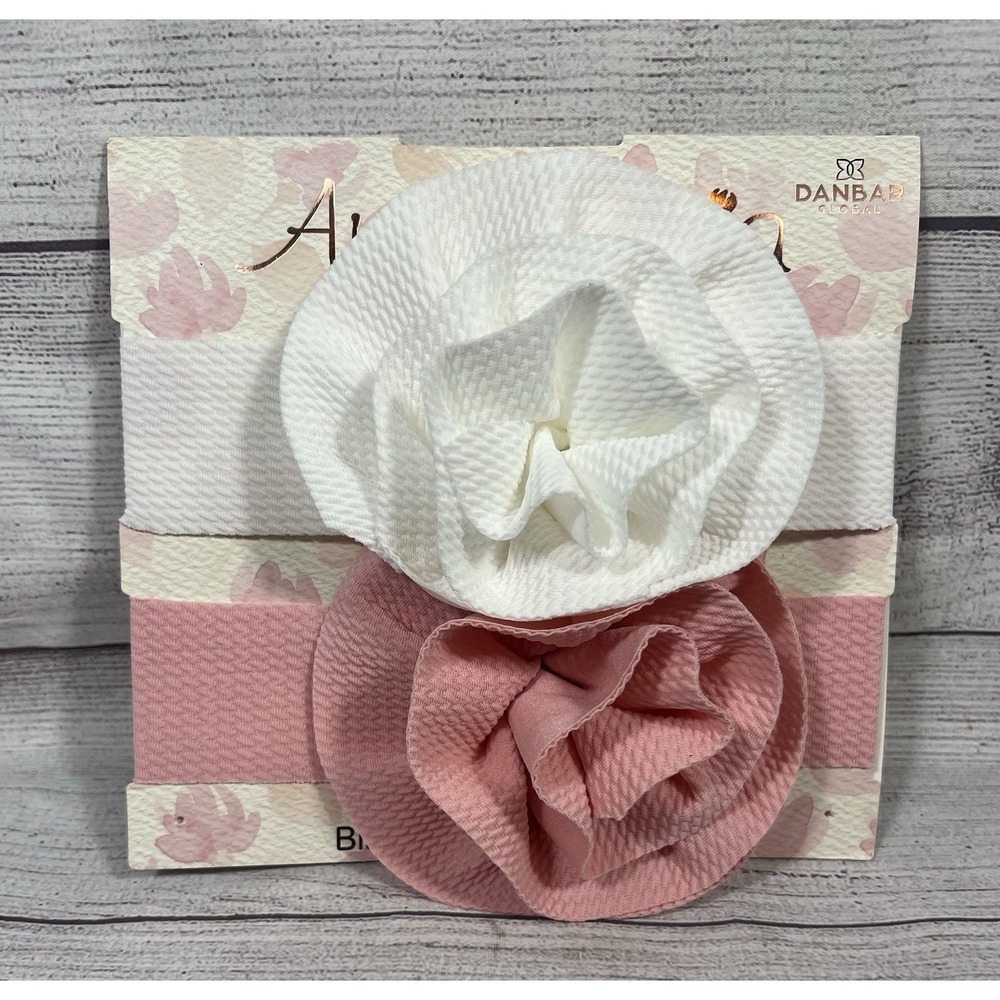 Ava & Olivia Baby Girl Headbands Flower Soft Stretch Fabric Pink And White